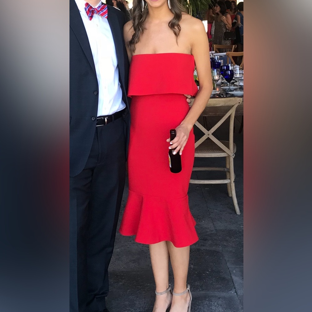 Likely Red strapless midi